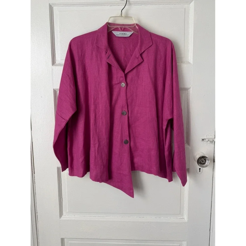 Itemz Chris‎ Baumgartner Fuchsia Linen Shirt Asymmetrical Lagenlook Art to Wear